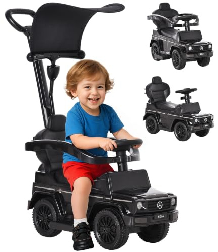 Homcom Kinderauto für Kinder, multifunktional, 12 – 36 Monate, Hupe, Trittschutz, Sonnenschirm, Schwarz
