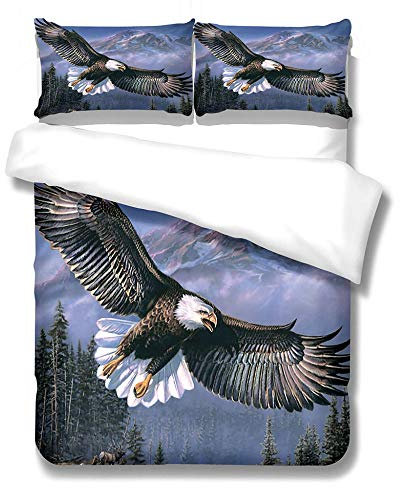 MENGBB Bettwäsche 3D Bettbezug 135X200Cm Adler Berge Fliegen Bettbezug Set Bettwäsche Set Weiche Flauschige Bettbezüge Baumwolle Mit Reißverschluss 1Mal Bettbezug Und 1 80X80Cm Kissenbezug