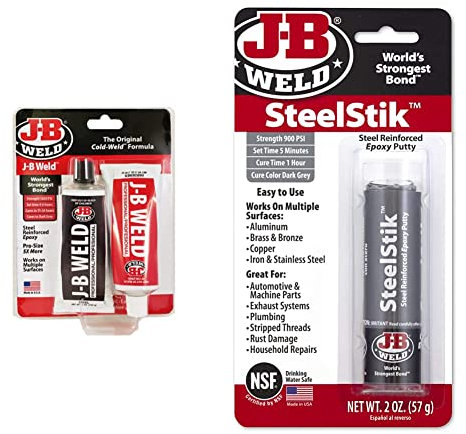 J-B Weld 8281 Original Cold-Weld Epoxy, Dark Grey, 10 oz & J-B Weld 8267UK SteelStik Epoxy Putty