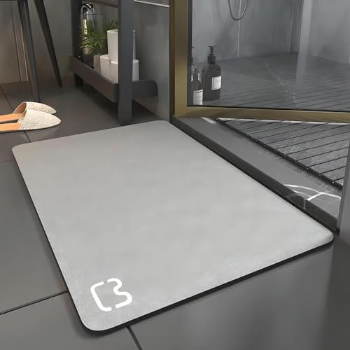 Zuzcher Tapis de Bain Antidérapant Absorbant Tapis Salle de Bain Diatomite Microfibre Tapis de Bain Doux Séchage Rapide 40×60cm Gris