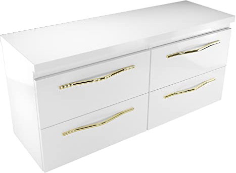 paplinskimoebel Armoire de salle de bain 120 avec 4 tiroirs à fermeture amortie - Montage mural - Haute brillance - Meuble bas pour lavabo à poser - 120,4 x 40 x 55,1 cm (l x H x P) - Blanc avec