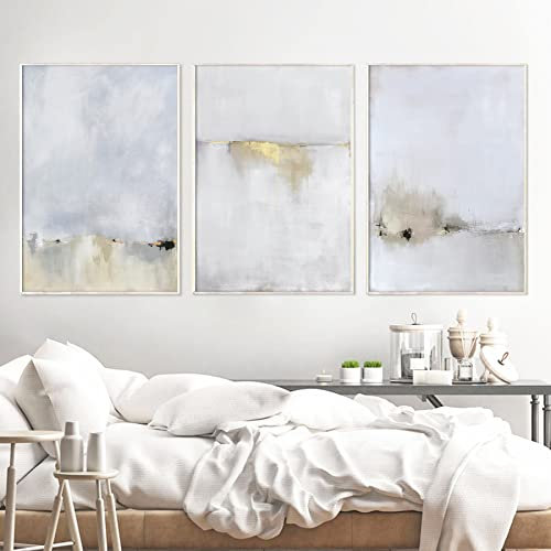 Graue Landschaft Wandkunst Aquarell Landschaft Poster Grau Gold Abstrakte Malerei Moderne Landschaft Kunstwerk Weiß Grau Abstrakte Wandkunst Grau Moderne Gemälde für Wohnzimmer Schlafzimmer 40,6 x 61