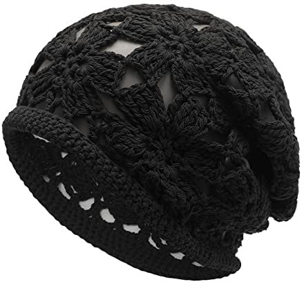 ZLYC Damen-Beanie, Häkelnadel, Schwarz, Einheitsgröße