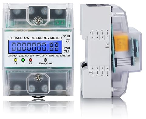 BOSYTRO Stromzähler 3 Phasen Stromzähler Hutschiene 230 / 400V 5-100A, Digitaler Stromzähler,drehstromzähler 3-Phasen 4-Draht Geeicht Drehstromzähler für Leistungsmesssystemen Eingesetzt