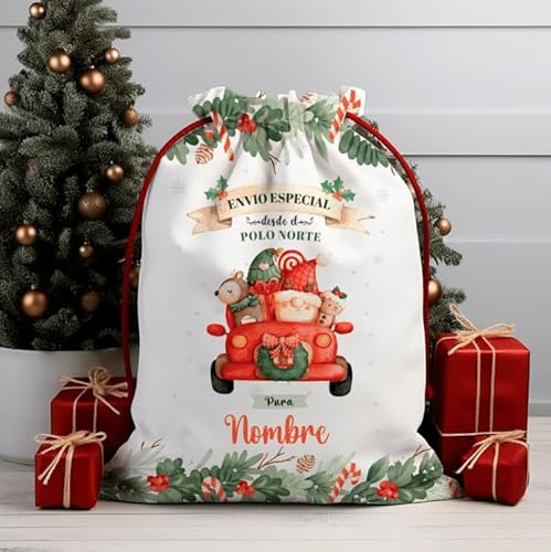 Transparent Gift Saco de Navidad para Regalos Personalizado con Nombre. Bolsa para Regalos Navideños. Saco Papá Noel para Regalos de Niños. Adornos Navideños Originales Personalizados de Árbol