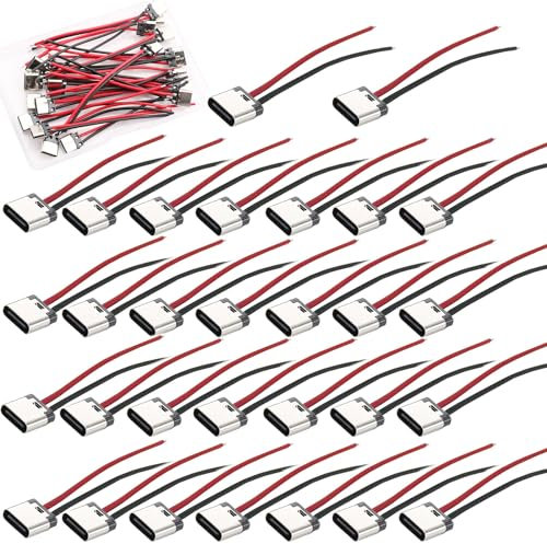 RUNCCI-YUN 30PCS USB-C buchse löten mit Kabel 2 Draht USB-C einbaubuchse für PCB-Design, Heimwerken
