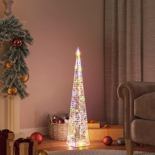 Gecheer Cono di Luce LED Acrilico Decorativo,Albero di Natale Luminoso,Cono di Luce Natalizio,Albero di Natale a Cono,30 LED Luci LED 8 Giochi di Luce Struttura in Acrilico,Multicolore 90 cm