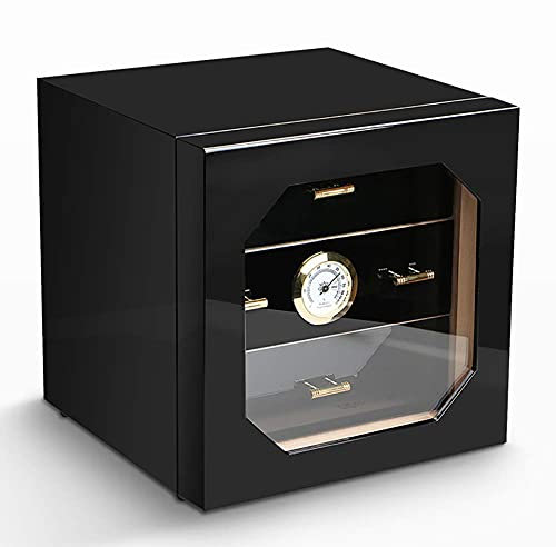 BODHIS Schwarzer Zigarren-Humidor, Zigarrenbox, Humidor (3 Schubladen), glänzendes Klavierlack, mit Zedernholz ausgekleidet, Zigarrenzubehör