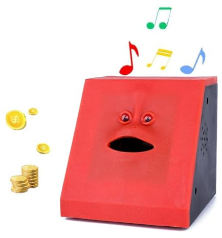 WeFoonLo Neuheit Münzen Geld das musikalische Gesichts Bank Automatische Geld-Einsparungs-Sammlung Sparschwein für Kinderkinder isst (Rote Ebene)