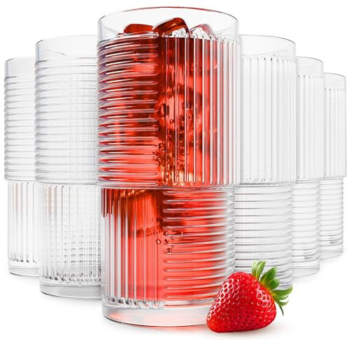 KONZEPT Wassergläser Set, 6 Stk. 400 ml Trinkgläser Groß, Transparente Saftgläser mit Geriffelter Struktur, Ideal für Kalte Getränke, Coca Cola, Eiskaffee