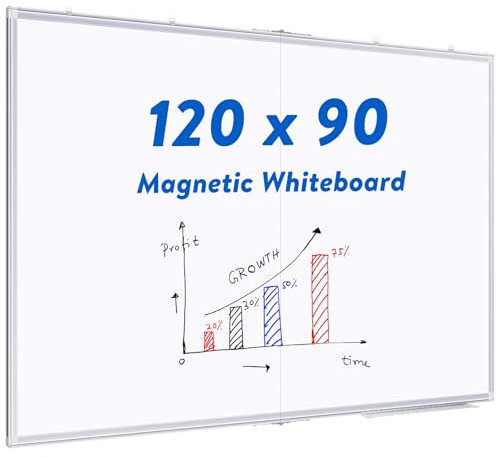 maxtek Whiteboard 120 x 90 cm, Magnetic White Board for Wall, Aluminium Frame Large WhiteBoard with Pen Tray, Dry Erase Board for Home Office School