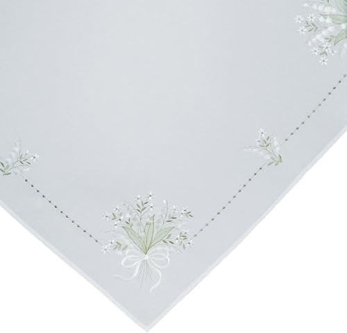 matches21 HOME & HOBBY Tischdecke Nicola 85 x 85 cm Stickerei Maiglöckchen & Schleife Elegante Mitteldecke aus Polyester