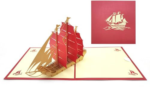 scicent Geburtstagskarte Mann Pop Up Karte Geburtstag 3D Segelboot Grußkarten Handgemacht Papier Ideal als Geburtstagskarte Rot Segelboot Segeln Geschenk - 20652
