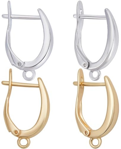 Beebeecraft 12Pcs Gold Silver Leverback Earring Hooks with Loop 18K Gold &Platinum Plated Huggie Hoop Earwires Findings for DIY Jewelry Making