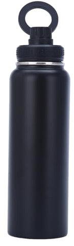 karelwui Easy-to-clean Stainless Steel Flask Corrosion-resistant Water Bottle Insulated with Magnet Phone Holder Stand Leak-proof Kettle Double Wall Vacuum Black A