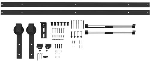 HOMCOM Schiebetüren-Beschlagsatz 244 cm Komplett-Set mit Pufferfunktion, Schienen, Rollen, Anti-Sprung-Vorrichtungen, Türstopper, Bodenführung, Schiebetürsystem aus Kohlenstoffstahl Schwarz