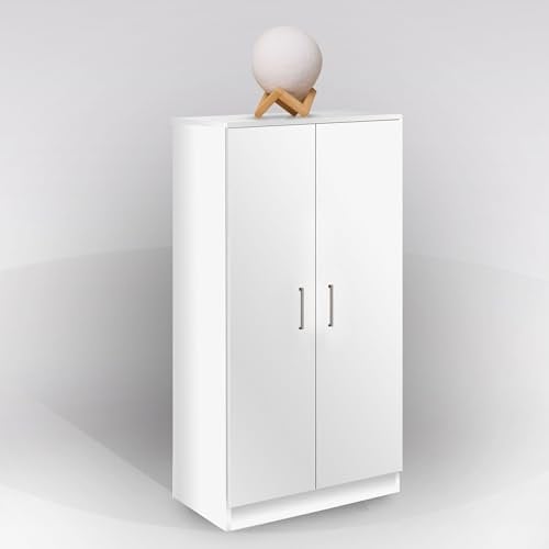 Bissolo Casa Armadio Multiuso a 2 Ante, 55x36x108 cm, Bianco Opaco, 6 Ripiani, Mobile Scarpiera per Ingresso