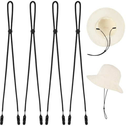 4 verstellbare Hutgurt-Clips, abnehmbare Hut-Kinnschnur, Anti-Verlust-Clips, winddicht, Hutgurt-Clips, Kappenhalter, sehr geeignet für Outdoor-Aktivitäten (schwarz), Schwarz , Einheitsgröße