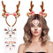 HOWAF 1 Hirschgeweih Haarreif Damen mit Gesichtstattoo, Geweih Haarreif für REH Kostüm, Weihnachten, Halloween, Karneval Fasching Kostüm, Blumen