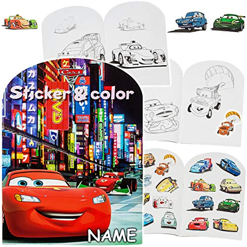 alles-meine.de GmbH 32 Seiten großes XL Malbuch - A4 - inkl. Name - Cars - Auto - Lightning McQueen - mit vielen Sticker & Aufkleber - Dickes Kindermalbuch - für Stifte & Wasse..