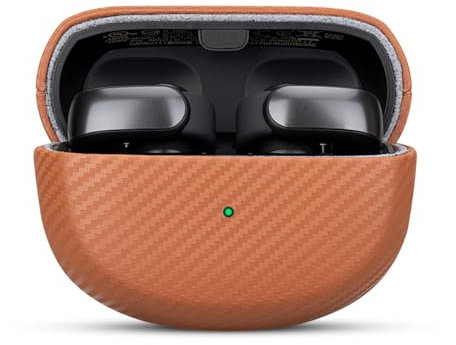 Haobobro [Karbonfaser Textur] Leder Hülle für Bose Ultra Open Earbuds - Handgefertigt Bose Ultra Open Earbuds Ledercase - Stoßfest Bose Ultra Open Ear Schutzhülle Lederhülle Leather Case - Braun