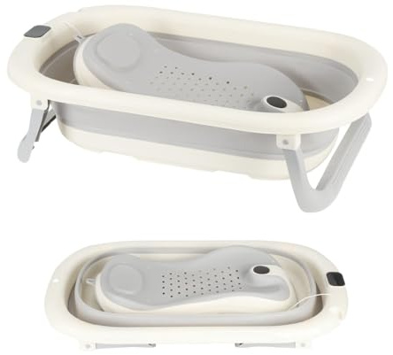 OHMG Faltbare Babybadewanne mit Kissen, Babywanne, Reduzierer für Babys von 0 bis 36 Monaten, Badewanne für Neugeborene und Kleinkinder, Grau
