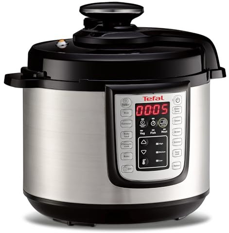 Tefal Fast & Delicious Multikocher, elektrischer Schnellkochtopf, 25 automatische Programme, großes Fassungsvermögen von 6 L, einstellbare Temperatur, inkl. Rezeptheft, Schwarz/Edelstahl, CY505EF0