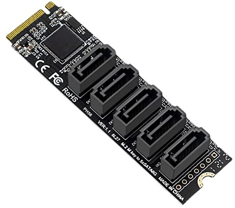 CY NGFF NVME M-Key PCI Express zu SATA 3.0 6Gbps 5 Ports Adapter Konverter Festplattenerweiterungskarte JMB585 2280