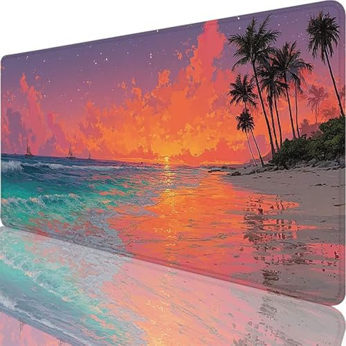 Rosa Mauspad XXL 700x300x3 mm, Groß Gaming Mauspad Strand Desk Mat mit Vernähte Kanten, Wasserdicht Anti-Rutsch Mousepad PC, Laptop Verbessert Präzision und Geschwindigkei für Büro Zuhause l-7650