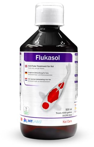 NT Labs Koi Care Flukasol Treatment (500ml Treats 18,200L) | Concentrated koi treatment targets skin and gill flukes to clear up flicking, gasping and excessive mucus symptoms.