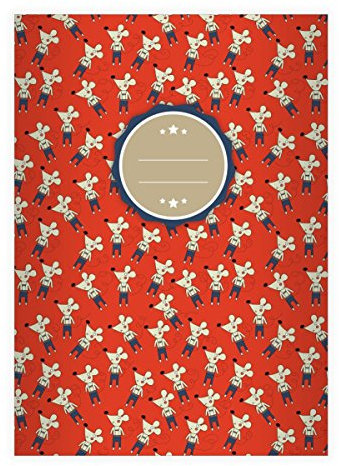 Kartenkaufrausch 4 Lustige Kinder DIN A4 Schulhefte, Schreibhefte mit coolen 70s Mäusen in rot Lineatur 21 (liniertes Heft)