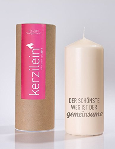 Stumpenkerze Hochzeit – Der schönste Weg ist der gemeinsame – 19 cm hoch, Ø 8 cm – 100 Std. Brenndauer – Geschenk zur Hochzeit, Verlobung oder Jahrestag – Made in Germany