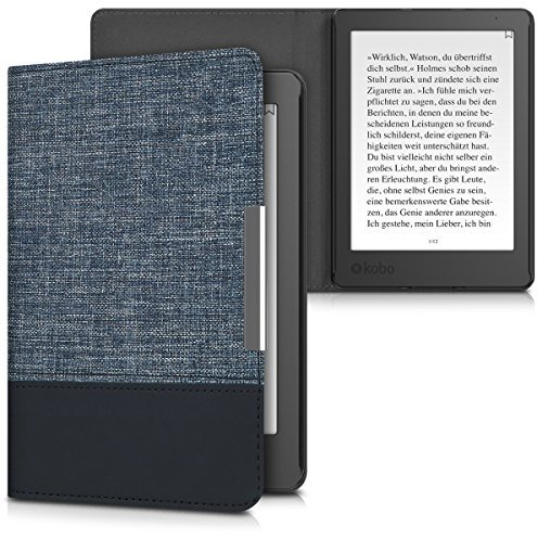 kwmobile Cover Compatibile con Kobo Aura Edition 2 - Custodia a Libro in Tela e Pelle PU - Flip Case per eReader