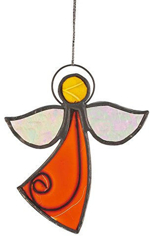 HAB & GUT -HA0G1- Windspiel Glas ORANGE, WEIß, GELB, Engel, 10 x 8,5 cm, Mobile für Fenster, Wand, Garten, Terrasse und Balkon