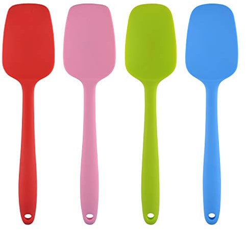 Silicone Spoons Set of 4-500°F Heat Resistant Seamless Rubber Spatulas with Stainless Steel Core Kitchen Utensils Non-Stick for Cooking, Baking and Mixing (27cm / 10.6inch)