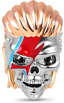 GNOCE Charm Tête de Mort en Argent Sterling 925 Éclair Éternel Charm Breloque Style Rock Plaqué Or Rose 18K Compatible avec Bracelets et Colliers pour Femme Homme