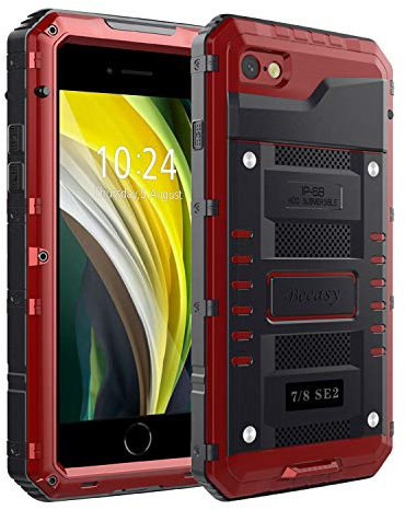Beeasy Cover iPhone 7/8/SE 2020 Impermeabile Antiurto Rosso, SE2 Custodia Protettiva Full Body con Protezione dello Schermo, AntiGraffio Antineve Anticaduta Robusta Militare Subacquea