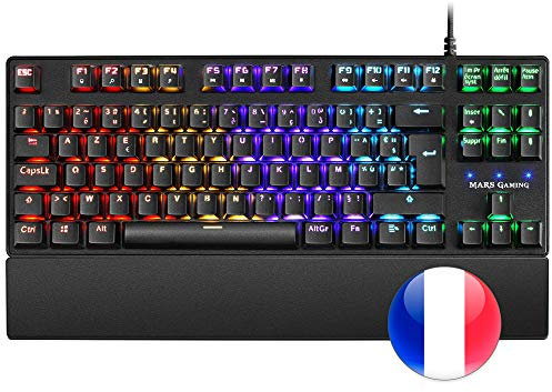 Mars Gaming MKXTKLBFR, Clavier Mécanique Ultra-Compact TKL RGB, Repose Poignet, Switch OUTEMU SQ Bleu, Langue Française
