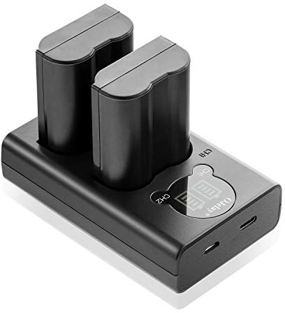 OJelay EN-EL15 Lot de 2 batteries de rechange 2000 mAh pour appareil photo Nikon EN-EL15 et chargeur LCD Smart Dual pour Nikon EN-EL15, Z6, Z7, D7100, D750, D7000, D7200, D7500, D810, D610, D800, D850