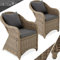 tectake® Alu Polyrattan Gartenstuhl 2er Set, Gartenmöbel Set mit 2 Sessel, wetterfest, Rattan Gartensessel mit weichen Sitzpolster, abziehbarer und waschbarer Bezug, stabil und bodenschonend - Natur
