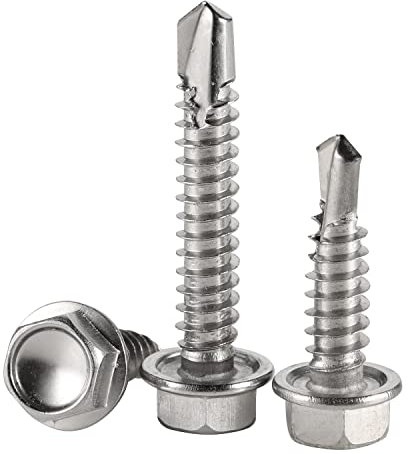 Mellewell Lot de 50 vis autoforeuses à tête hexagonale de 6,3 cm - Vis à tôle autotaraudeuses en acier inoxydable 410 - #12