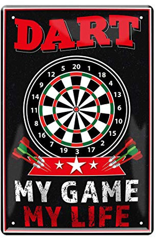Blechschild Dart, My Game, My Life - Dart Dekoration Schild - Dekoblechschild für Dartspieler - schöne Deko für Dart Scheibe zu Hause, Bar, Pub, oder Kneipe - Dart Zubehör - Dart Spruch - 20x30cm