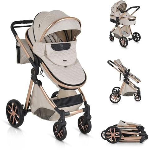 Moni Kinderwagen Alma Sportsitz Tragetasche umbaubar Wickeltasche Sitz umkehrbar beige