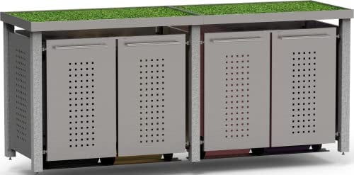 reinkedesign Mülltonnenbox 4 x 120 l | Typ N | Pflanzenwanne, Edelstahl, Granitpfosten | F-Design | Made in Germany