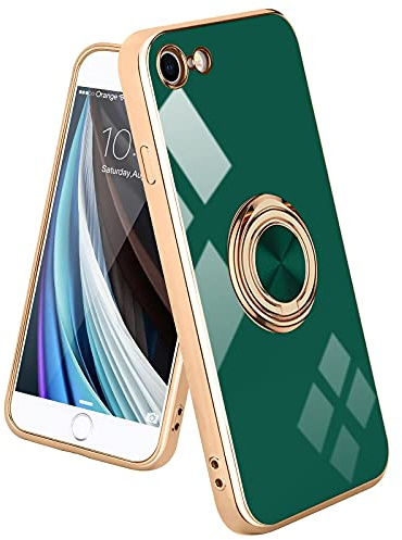 Urarssa Magnetic for iPhone 7/8/se 2020/se 2022 Case with Holder, Green | 360 Degree with Rotation Magnet Car Mount Holder Slim Soft Silicone TPU Bumper Electroplated Edge Shockproof Phone Cover