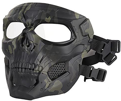 ACEXIER Tactical Airsoft Maske,Vollgesichtsmasken Schädel Skelett mit Brille Schlagfeste Armee Fans Liefert Jagd Paintball Masken für Motorrad Radfahren Wandern Militär Maske
