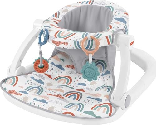 Fisher-Price Tragbarer Babystuhl Sit-Me-Up Bodensitz mit 2 Entwicklungsspielzeugen, Regenbogenduschen