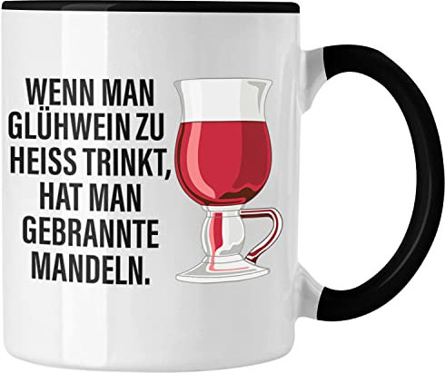 Trendation - Glühwein Tasse Lustig Spruch Glühweinbecher mit Henkel Doppelwandig Glühweintassen Gläser Weihnachtsmarkt Becher Tassen Geschenk - Gebrannte Mandeln (Schwarz)
