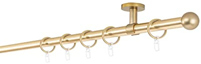 ondeco Gardinenstange auf Maß 20mm Ball 1-lauf Vorhangstange Deckenträger 4cm Stilgarnitur mit Ringen für Vorhänge 370cm Messing-Matt