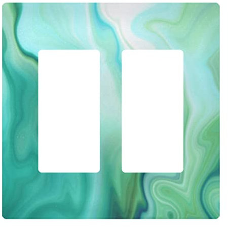 Turquoise Liquid Marble Agate Paint Emerald Green Macro Wave Lines 3 Triple Gangs Rocker Print Toggle Wall Plate, Switch Plate Cover for Living Room Bedroom Bathroom Office and School